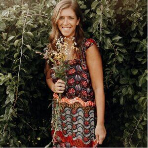 COREY LYNN CALTER COLORFUL SLEEVELESS RUFFLE STRAP TIERED MIDI DRESS - XS